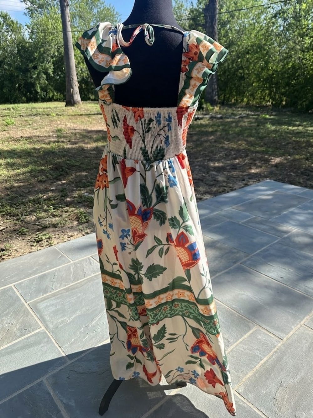 Tropical Floral Long Maxi Dress Size Medium Vacation Summer Boho Colorful Island - Picture 7 of 10